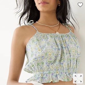 J.Crew Organic Cotton Ruffle-Waist Tank in Liberty Lodden Fabric in green multi